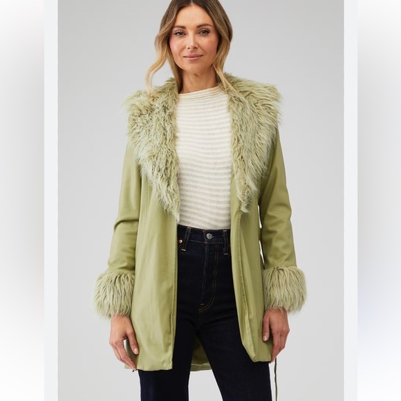Show Me Your MuMu Green Faux Fur Trim Leather Jacket - Picture 4 of 12
